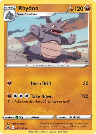 Rhydon 090/196 - Reverse Holofoil SWSH11 Lost Origin - Uncommon