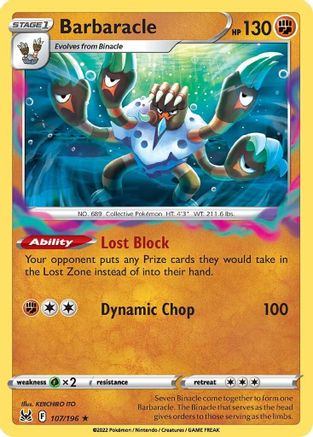 Barbaracle 107/196 - Reverse Holofoil SWSH11 Lost Origin - Holo Rare