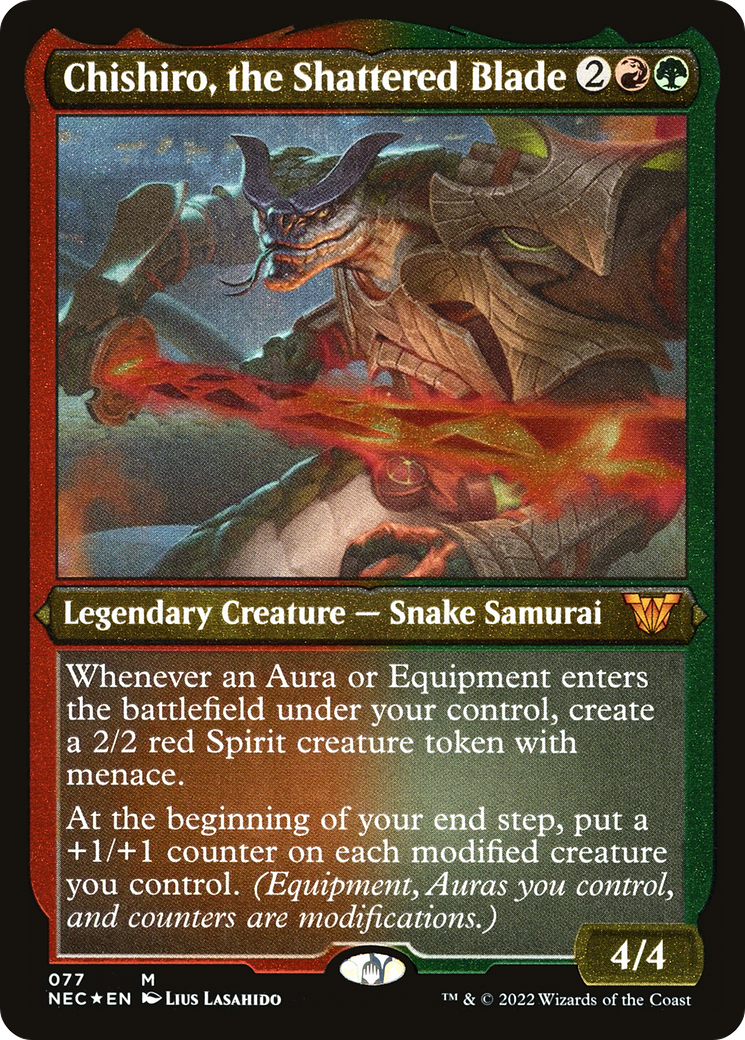 Chishiro, the Shattered Blade (Display Commander) - Thick Stock (NEC-077) - Neon Dynasty Commander Etched Foil