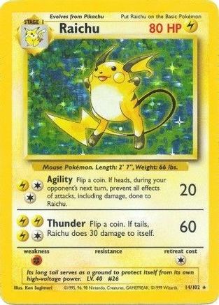 Raichu 014/102 - Holofoil Base Set - Holo Rare