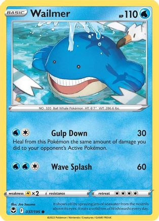 Wailmer 037/195 - Reverse Holofoil SWSH12 Silver Tempest - Common