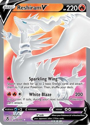 Reshiram V (Full Art) 172/195 - Holofoil SWSH12 Silver Tempest - Ultra Rare