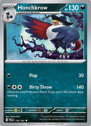 Honchkrow 132/193 - Reverse Holofoil SV02 Paldea Evolved - Uncommon