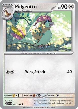 Pidgeotto 163/197 - Reverse Holofoil SV03 Obsidian Flames - Uncommon