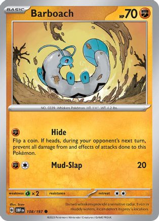 Barboach 108/197 - Reverse Holofoil SV03 Obsidian Flames - Common