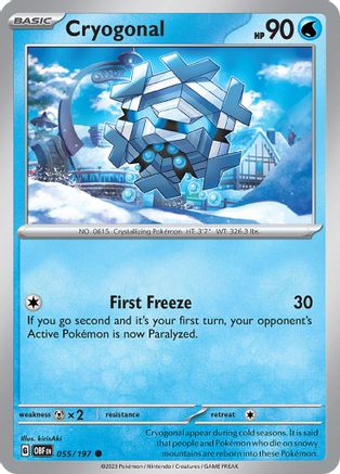 Cryogonal 055/197 - Reverse Holofoil SV03 Obsidian Flames - Common