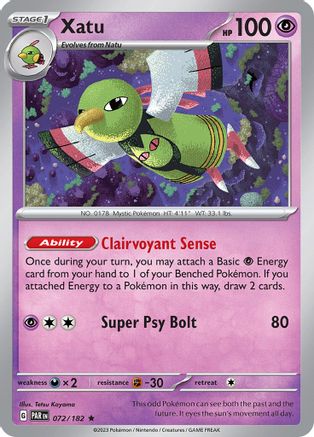 Xatu 072/182 - Reverse Holofoil SV04 Paradox Rift - Rare