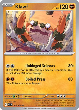 Klawf 105/182 - Reverse Holofoil SV04 Paradox Rift - Uncommon