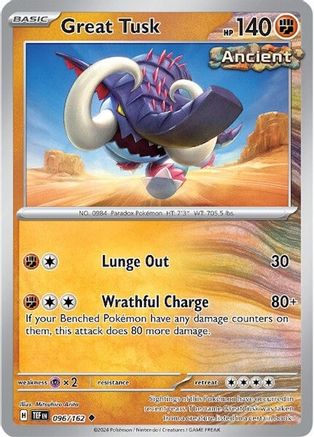 Great Tusk 096/162 - Reverse Holofoil SV05 Temporal Forces - Uncommon