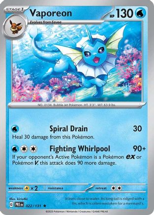 Vaporeon 022/131 - Reverse Holofoil SV Prismatic Evolutions - Rare