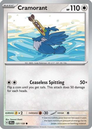 Cramorant 137/159 - Reverse Holofoil SV09 Journey Together - Common