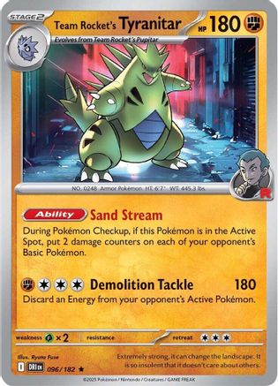 Team Rocket's Tyranitar 096/182 - Reverse Holofoil SV10 Destined Rivals - Rare