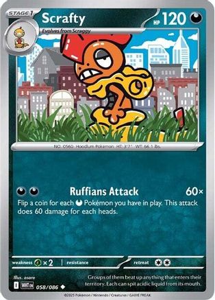Scrafty 058/086 - Reverse Holofoil SV White Flare - Uncommon