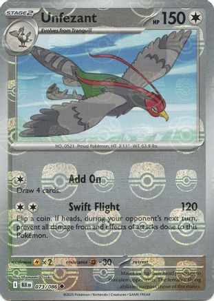 Unfezant (Master Ball Pattern) 073/086 - Holofoil SV Black Bolt - Uncommon