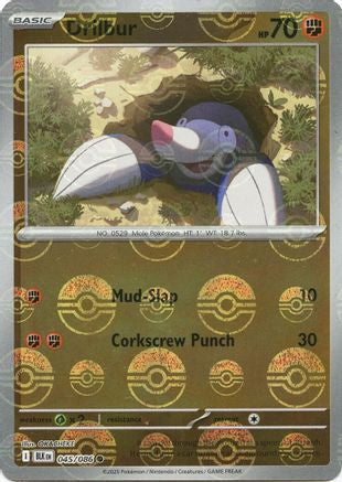 Drilbur (Poke Ball Pattern) 045/086 - Holofoil SV Black Bolt - Common
