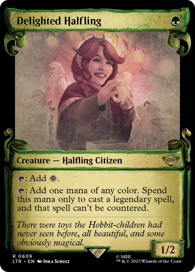 Delighted Halfling (Showcase Scrolls) (LTR-609) - The Lord of the Rings: Tales of Middle-earth: (Showcase) Foil