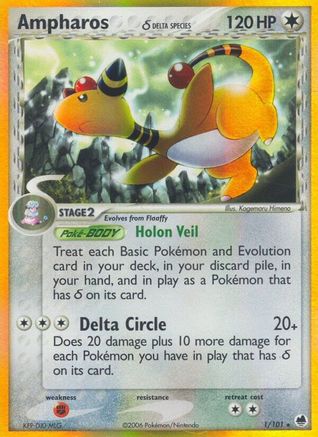 Ampharos (Delta Species) 001/101 - Holofoil Dragon Frontiers - Holo Rare