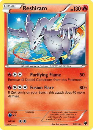 Reshiram 017/116 - Reverse Holofoil Plasma Freeze - Holo Rare