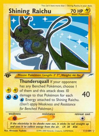 Shining Raichu 111 - 1st Edition Holofoil Neo Destiny - Secret Rare