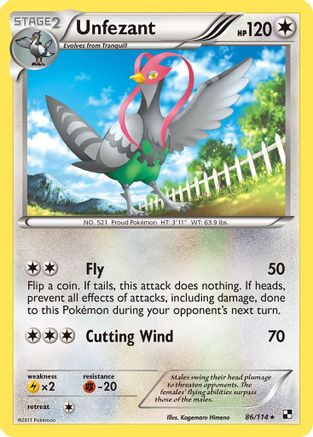 Unfezant 086 - Reverse Holofoil Black and White - Rare