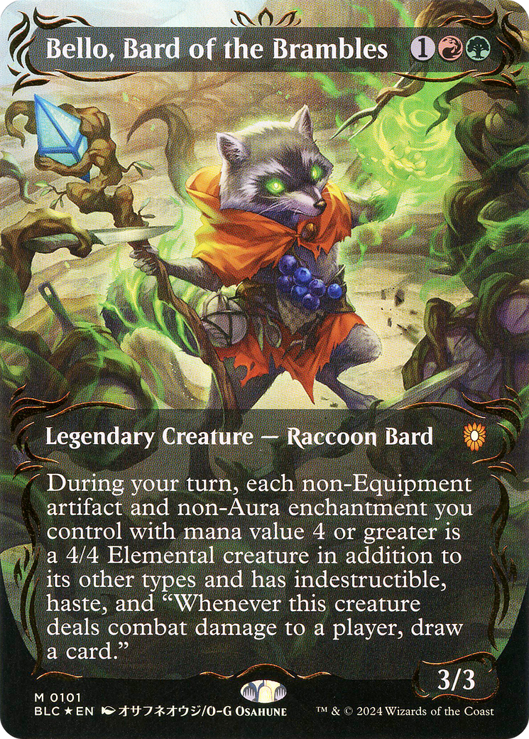 Bello, Bard of the Brambles (Borderless) (Raised Foil) (BLC-101) - Bloomburrow Commander Foil