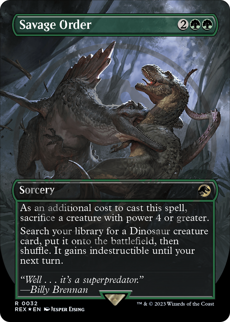 Savage Order (Borderless) (Emblem) (REX-032) - Jurassic World Collection Foil