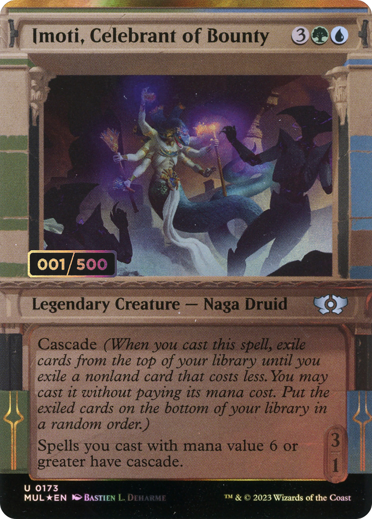 Imoti, Celebrant of Bounty (Serial Numbered) (MUL-173Z) - Multiverse Legends: (Showcase) (Borderless) Foil