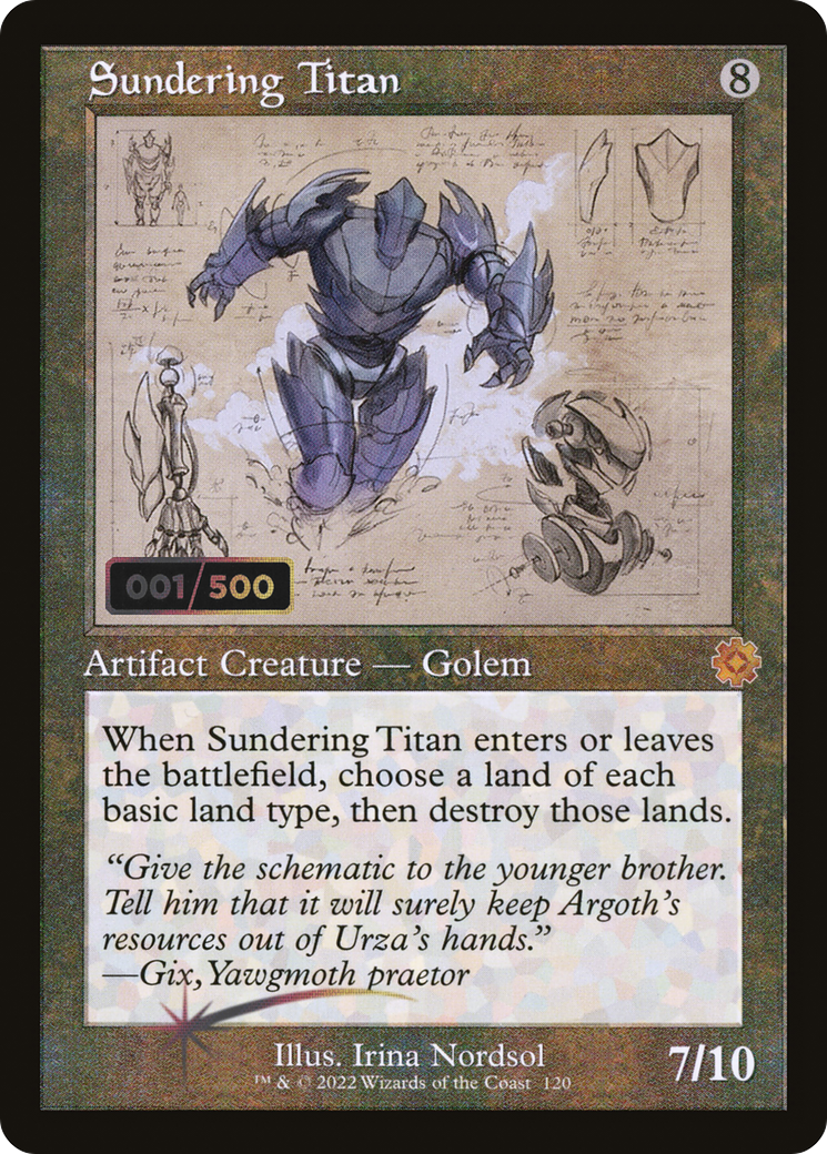 Sundering Titan (Schematic) (Serial Numbered) (BRR-120Z) - The Brothers' War Retro Artifacts Foil