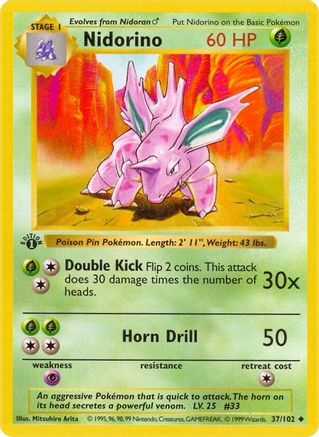 Nidorino 037/102  - 1st Edition Base Set Shadowless - Uncommon