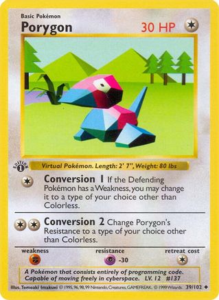 Porygon 039/102  - Unlimited Base Set Shadowless - Uncommon