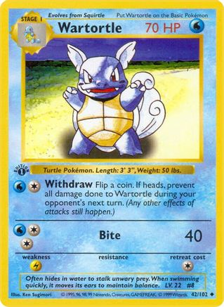 Wartortle 042/102  - 1st Edition Base Set Shadowless - Uncommon