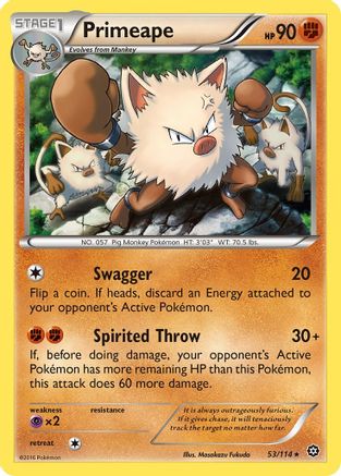 Primeape 053/114  - Reverse Holofoil XY  Steam Siege - Rare