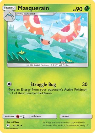 Masquerain 008/149  - Reverse Holofoil SM Base Set - Rare