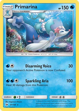 Primarina 041/149  - Reverse Holofoil SM Base Set - Rare
