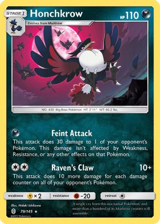 Honchkrow 079/145  - Reverse Holofoil SM  Guardians Rising - Rare