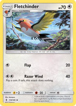 Fletchinder 110/145  - Reverse Holofoil SM  Guardians Rising - Uncommon