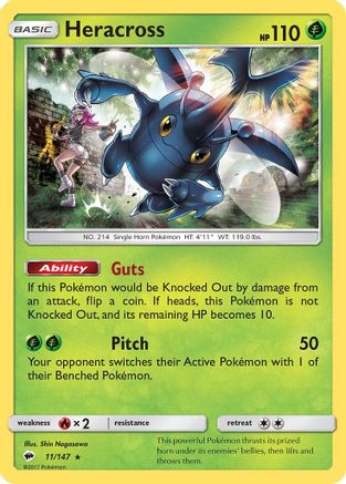 Heracross 011/147  - Reverse Holofoil SM  Burning Shadows - Rare
