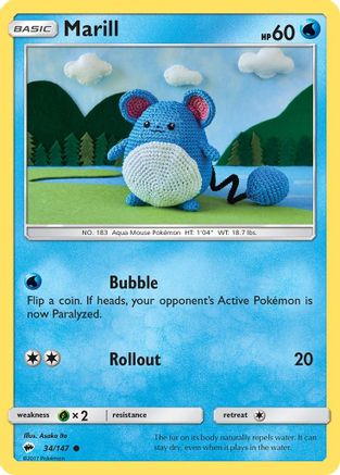 Marill 034/147  - Reverse Holofoil SM  Burning Shadows - Common