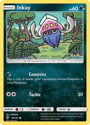 Inkay 089/147  - Reverse Holofoil SM  Burning Shadows - Common