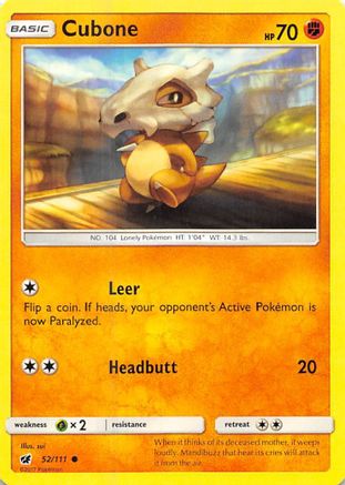 Cubone 052/111  - Reverse Holofoil SM  Crimson Invasion - Common