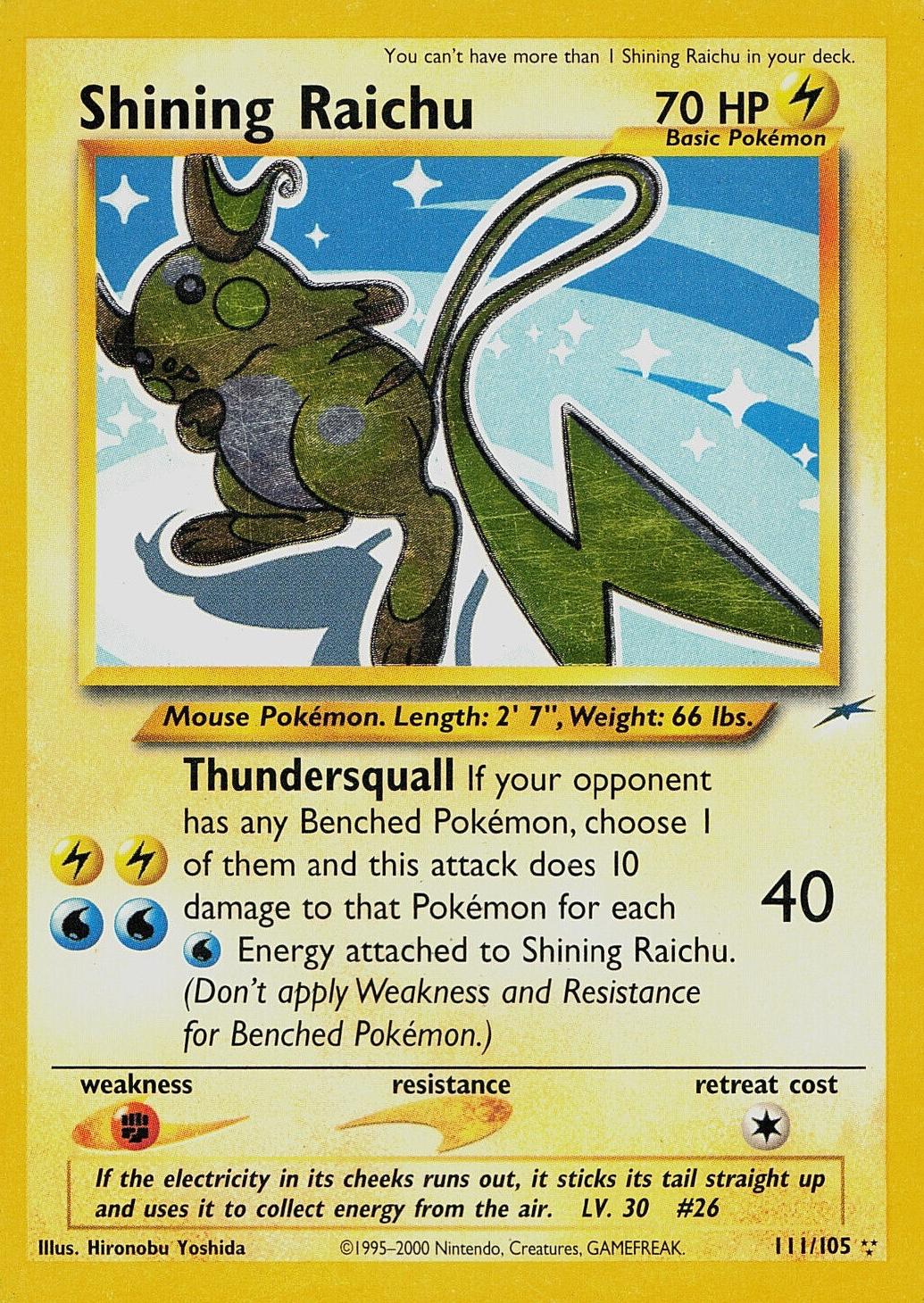 Shining Raichu 111  - Unlimited Holofoil Neo Destiny - Secret Rare