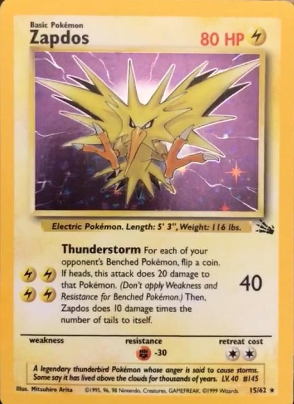 Zapdos (15) 015/62  - Unlimited Holofoil Fossil - Holo Rare