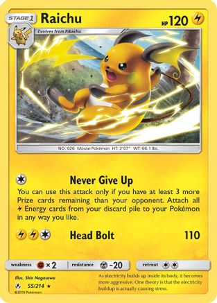 Raichu 055/214  - Reverse Holofoil SM  Unbroken Bonds - Rare