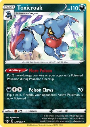 Toxicroak 124/202  - Reverse Holofoil SWSH01 Sword & Shield Base Set - Holo Rare