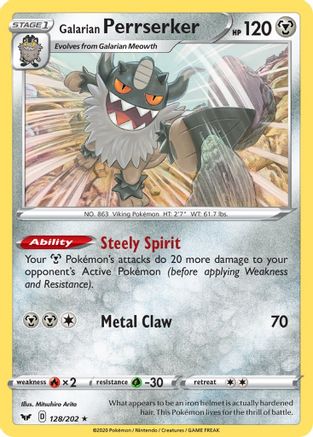 Galarian Perrserker 128/202  - Holofoil SWSH01 Sword & Shield Base Set - Holo Rare