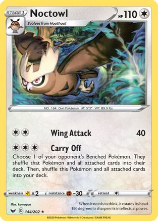 Noctowl 144/202  - Reverse Holofoil SWSH01 Sword & Shield Base Set - Rare