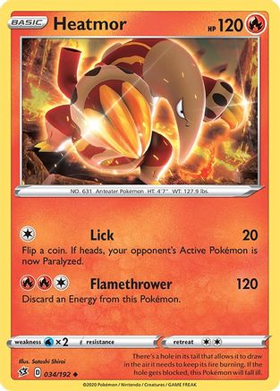 Heatmor 034/192  - Reverse Holofoil SWSH02 Rebel Clash - Uncommon
