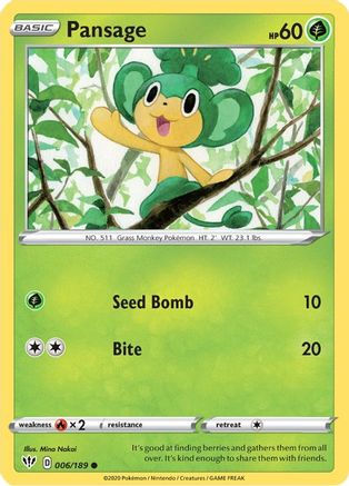 Pansage 006/189  - Reverse Holofoil SWSH03 Darkness Ablaze - Common