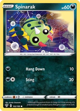 Spinarak 102/189  SWSH03 Darkness Ablaze - Common