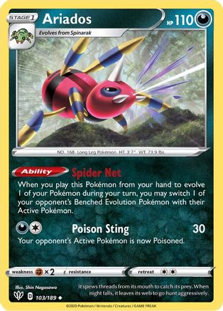 Ariados 103/189  - Reverse Holofoil SWSH03 Darkness Ablaze - Uncommon